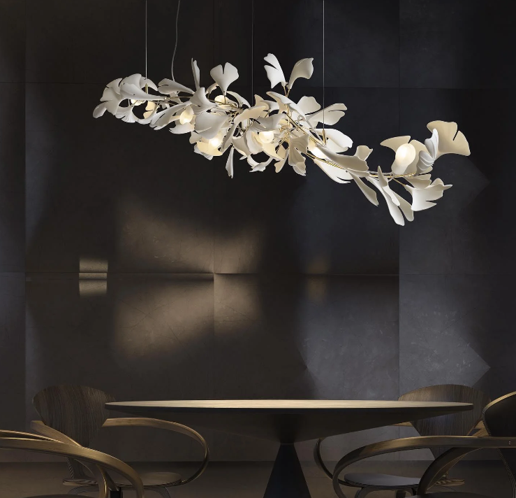 Lustre linéaire en céramique Ginkgo pour salle à manger/îlot de cuisine