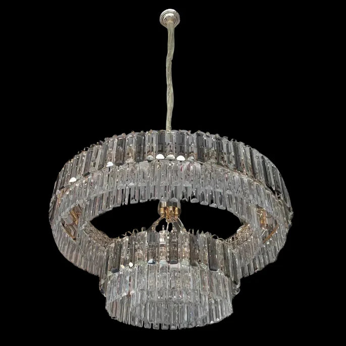 Lustre rond en cristal de luxe moderne à 2 niveaux