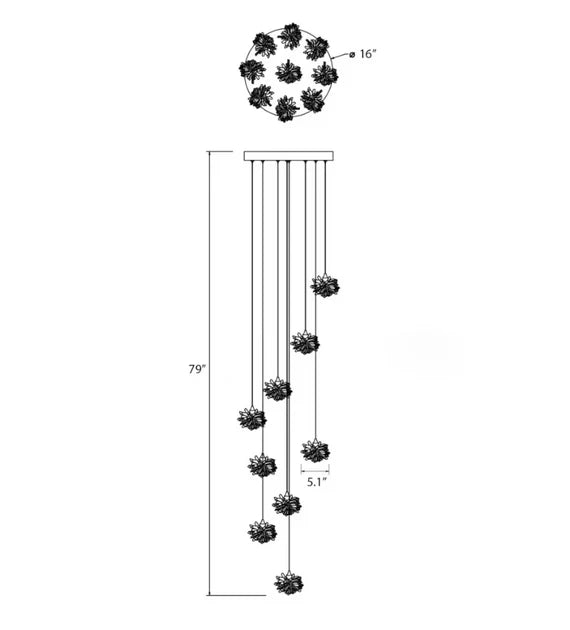 Lampadario di cristallo galleggiante di lusso per scale/atrio