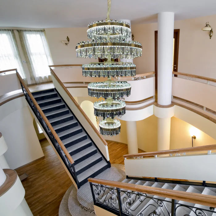 Lustre en cristal de luxe à 6 niveaux pour plafond haut