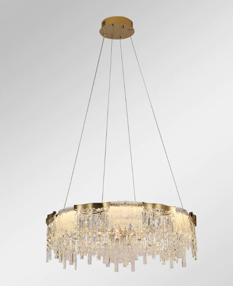 Lampadario moderno di lusso a 1/2 livelli, rotondo/rettangolare, in cristallo, finitura oro champagne, per soggiorno/sala da pranzo/camera da letto