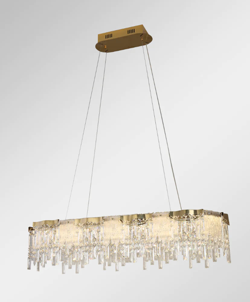 Lampadario moderno di lusso a 1/2 livelli, rotondo/rettangolare, in cristallo, finitura oro champagne, per soggiorno/sala da pranzo/camera da letto