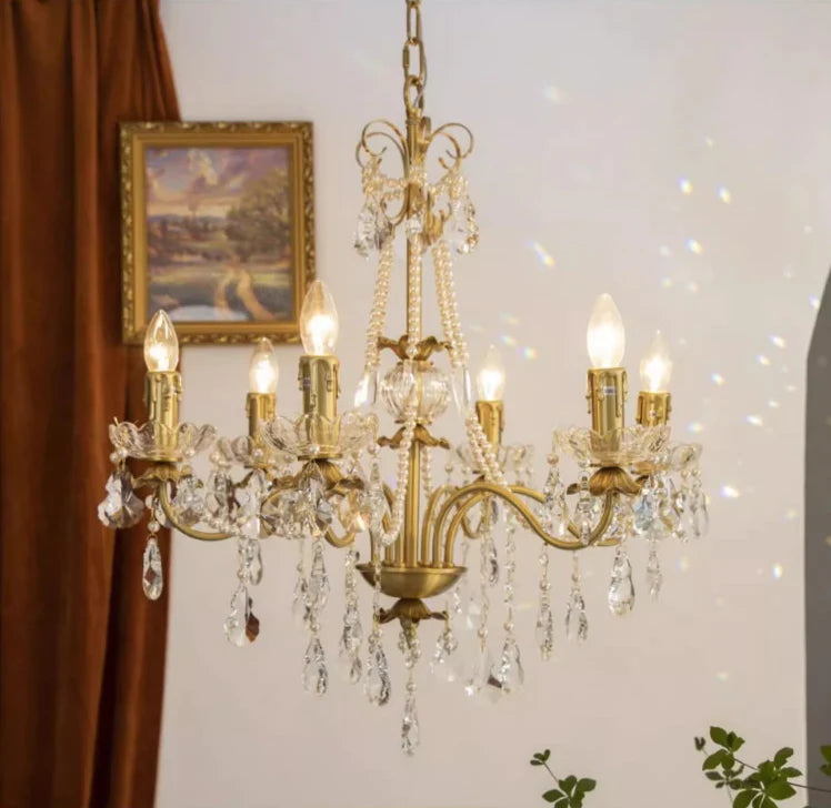 Lampadario a candela vintage in ottone perlato in stile principessa per camera da letto/ristorante/L