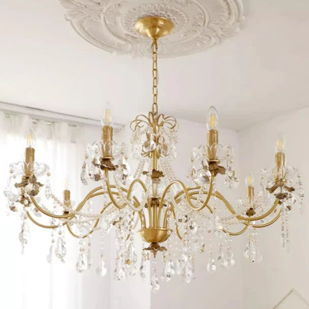 Lampadario a candela vintage in ottone perlato in stile principessa per camera da letto/ristorante/L