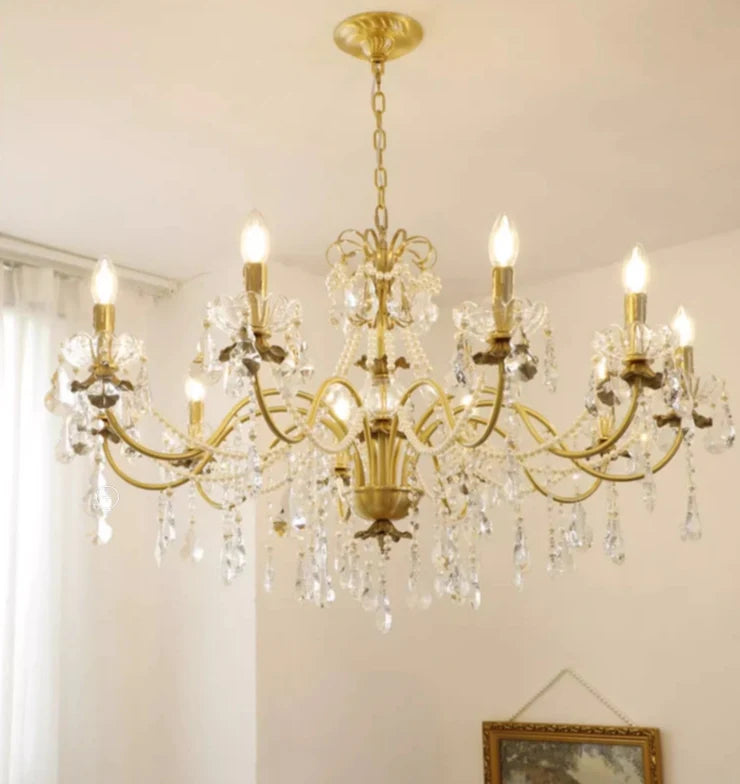 Lampadario a candela vintage in ottone perlato in stile principessa per camera da letto/ristorante/L