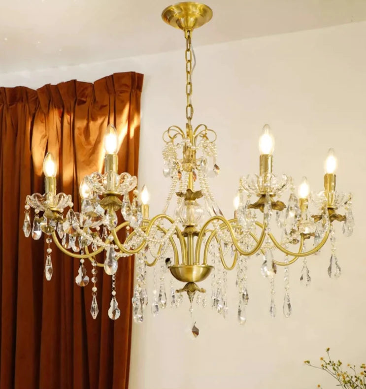 Lampadario a candela vintage in ottone perlato in stile principessa per camera da letto/ristorante/L