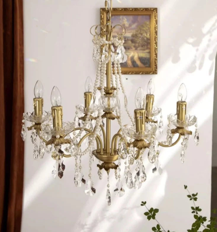 Lampadario a candela vintage in ottone perlato in stile principessa per camera da letto/ristorante/L