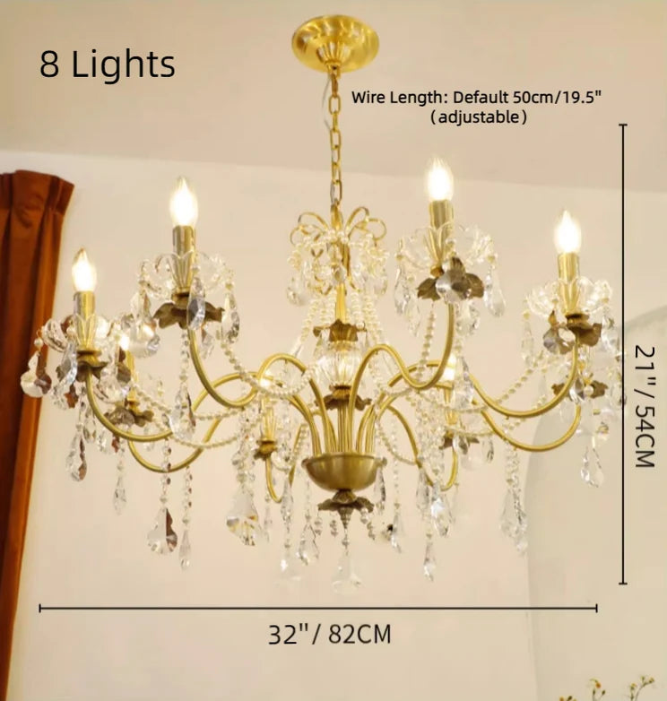 Lampadario a candela vintage in ottone perlato in stile principessa per camera da letto/ristorante/L