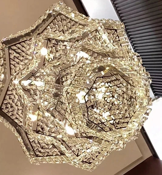 Lampadario di cristallo a più livelli Plaza Hall extra large, per ingresso, soggiorno, scale, soffitto, finitura cromata/argento.