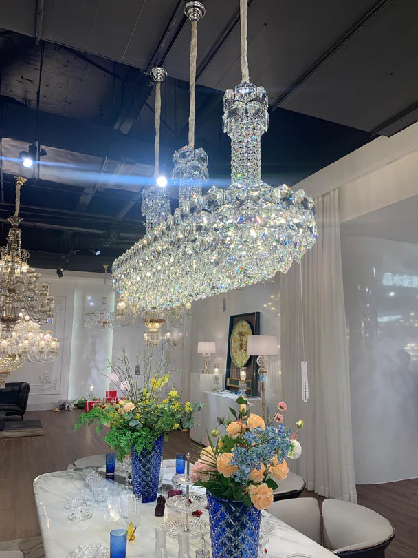 Lampadario di cristallo esagonale lineare di lusso per sala da pranzo