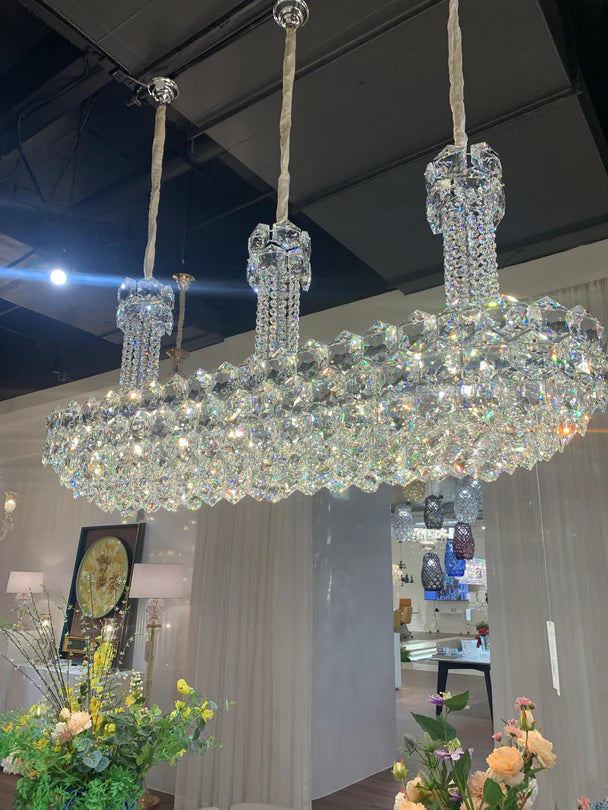 Lampadario di cristallo esagonale lineare di lusso per sala da pranzo