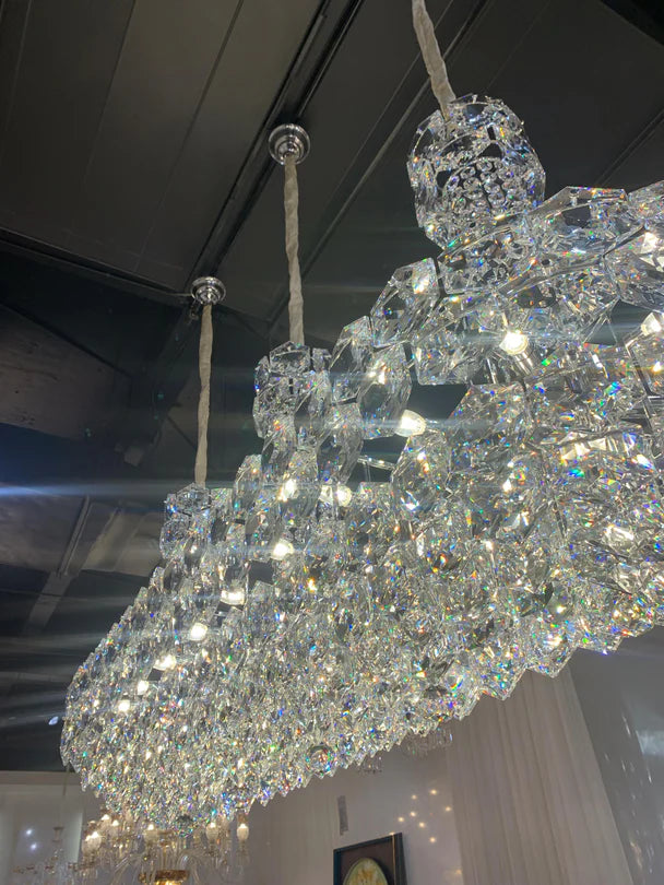 Lampadario di cristallo esagonale lineare di lusso per sala da pranzo