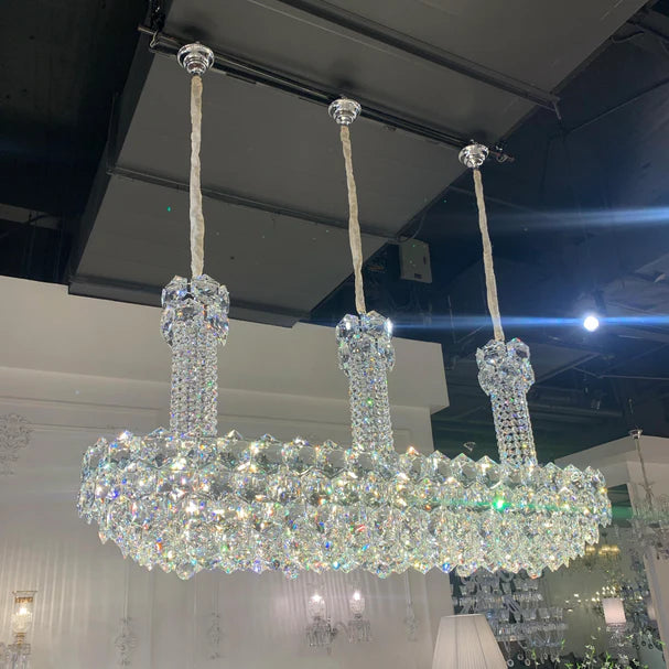 Lampadario di cristallo esagonale lineare di lusso per sala da pranzo