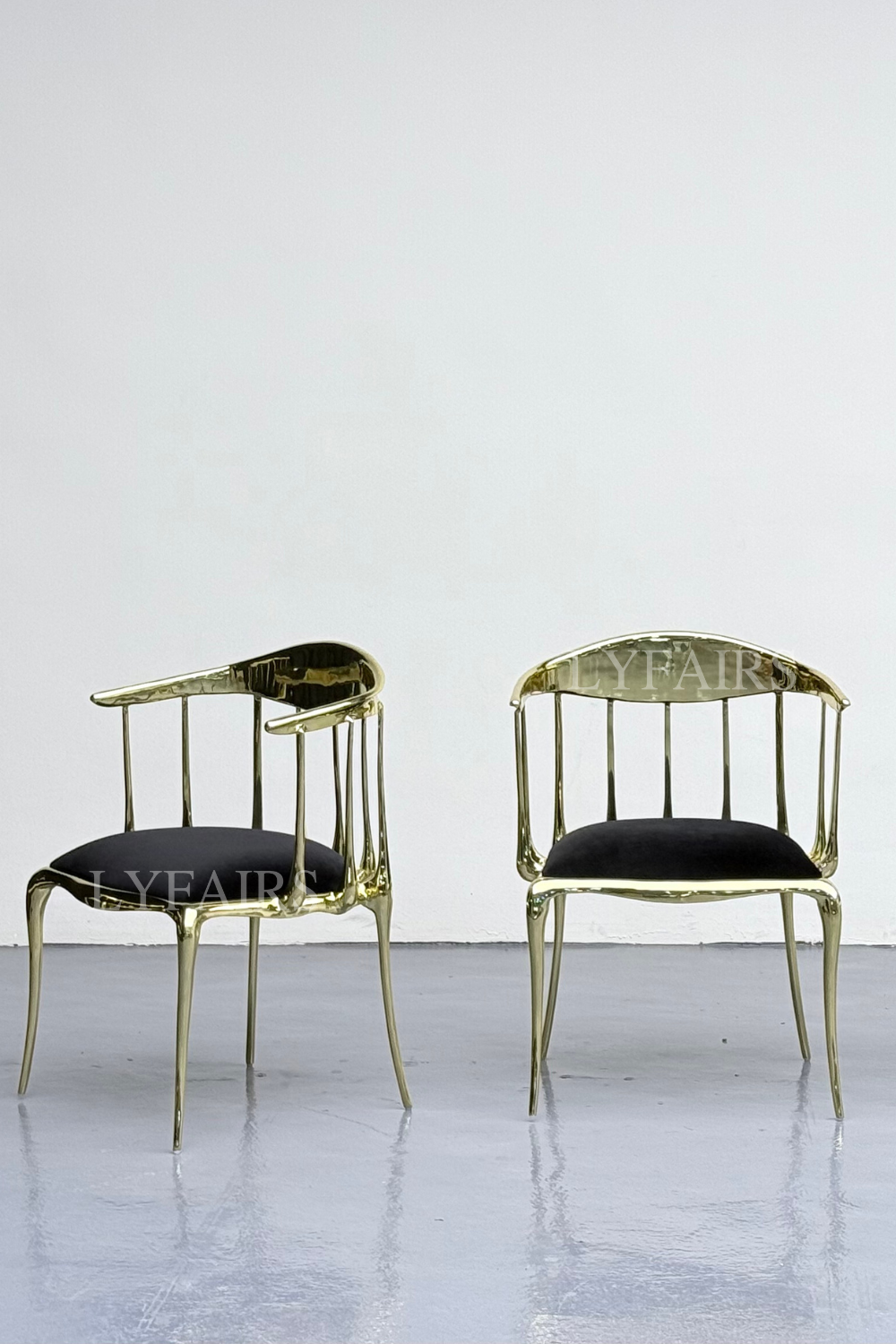 Chaise de salle à manger en velours de style italien en cuivre pur