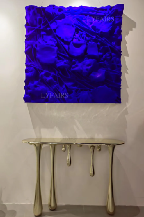 Decorazione murale quadrata in legno con velluto blu fatto a mano