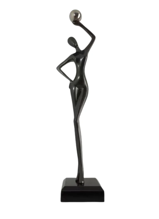 Sleek Abstract Female Statue with a Silver Orb in Hand
