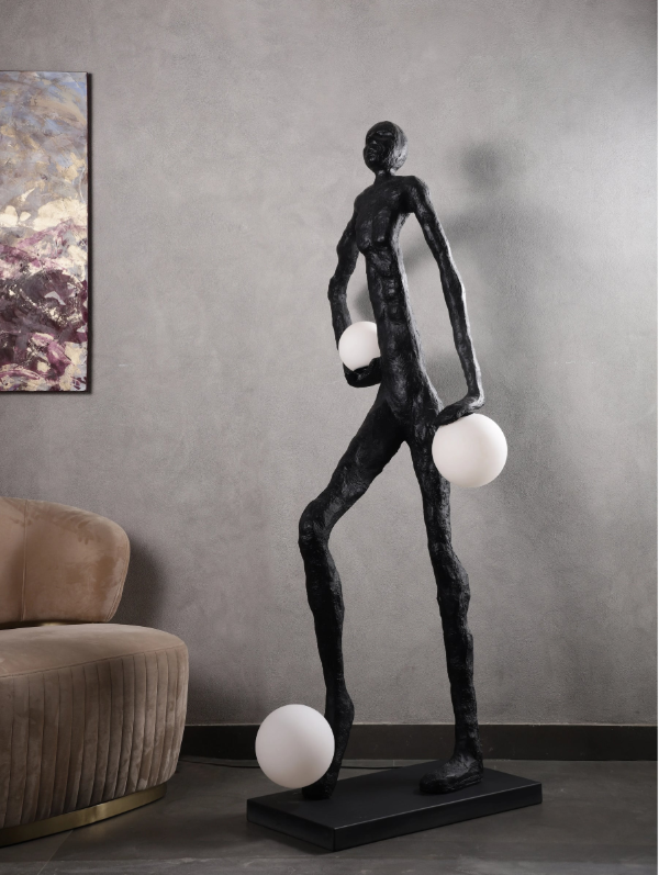 Three Light Globes Footballer Floor Lamp