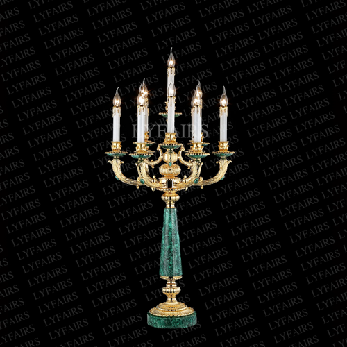 Luxury Vintage Top De-Waxed Crafted 10-Candle Malachite Table Lamp