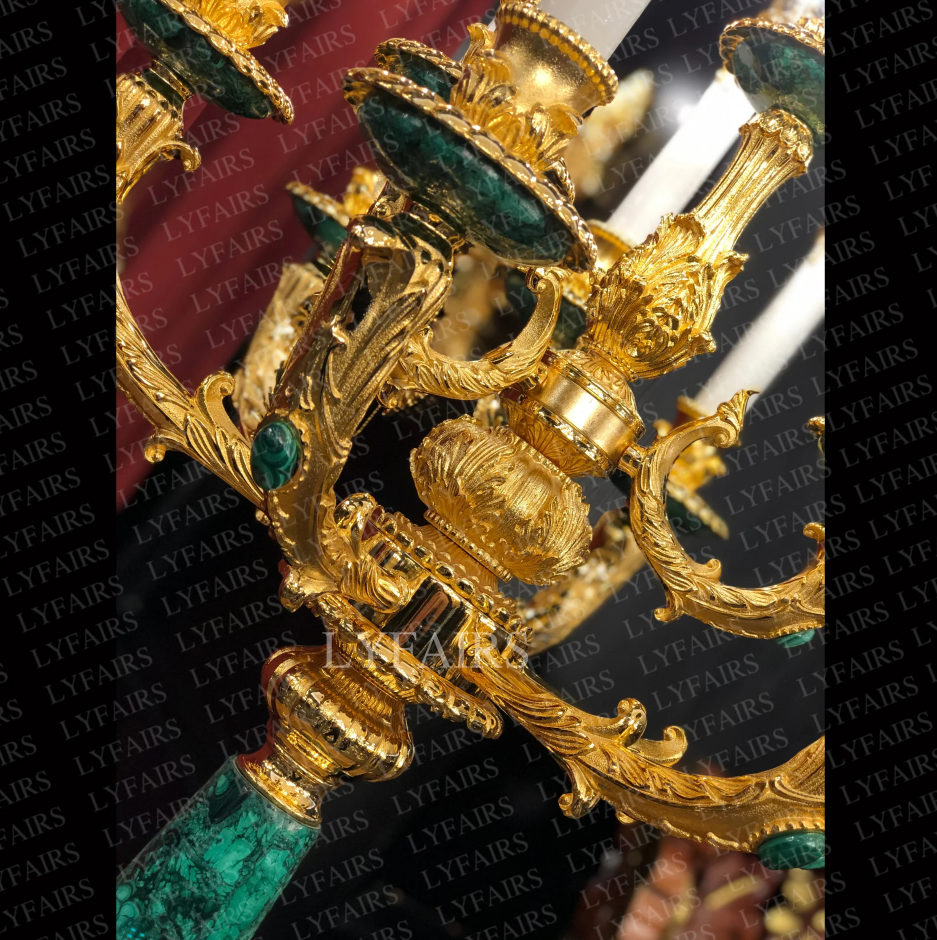 Luxury Vintage Top De-Waxed Crafted 10-Candle Malachite Table Lamp
