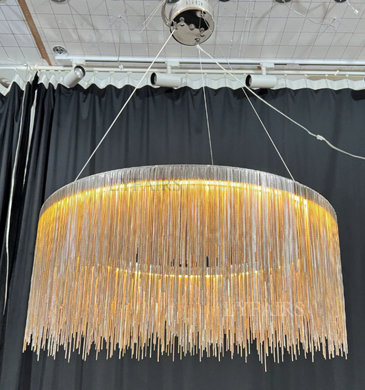 Extra Large Round Aluminum Tassel Chain Chandelier for Living/Dining Room/Villa/Duplex Hall