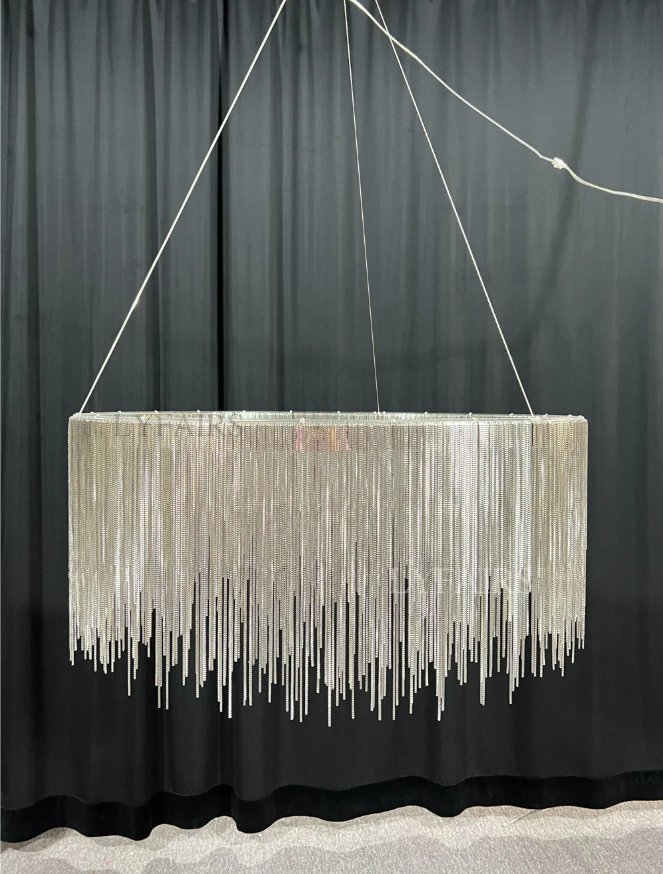 Extra Large Round Aluminum Tassel Chain Chandelier for Living/Dining Room/Villa/Duplex Hall