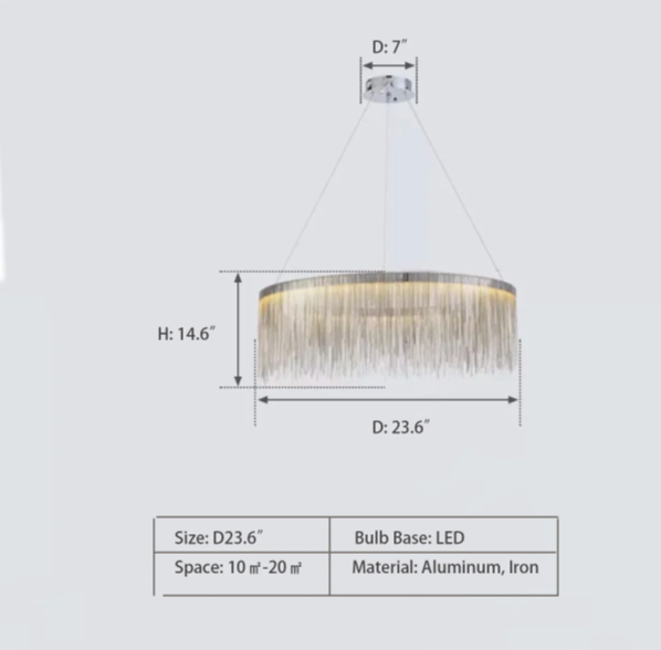 Extra Large Round Aluminum Tassel Chain Chandelier for Living/Dining Room/Villa/Duplex Hall
