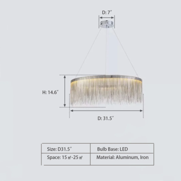 Extra Large Round Aluminum Tassel Chain Chandelier for Living/Dining Room/Villa/Duplex Hall