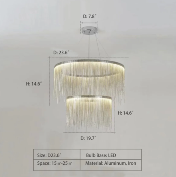 Extra Large Round Aluminum Tassel Chain Chandelier for Living/Dining Room/Villa/Duplex Hall