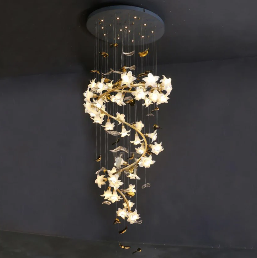 Art Design Brass Branch Ceramic Flower Chandelier