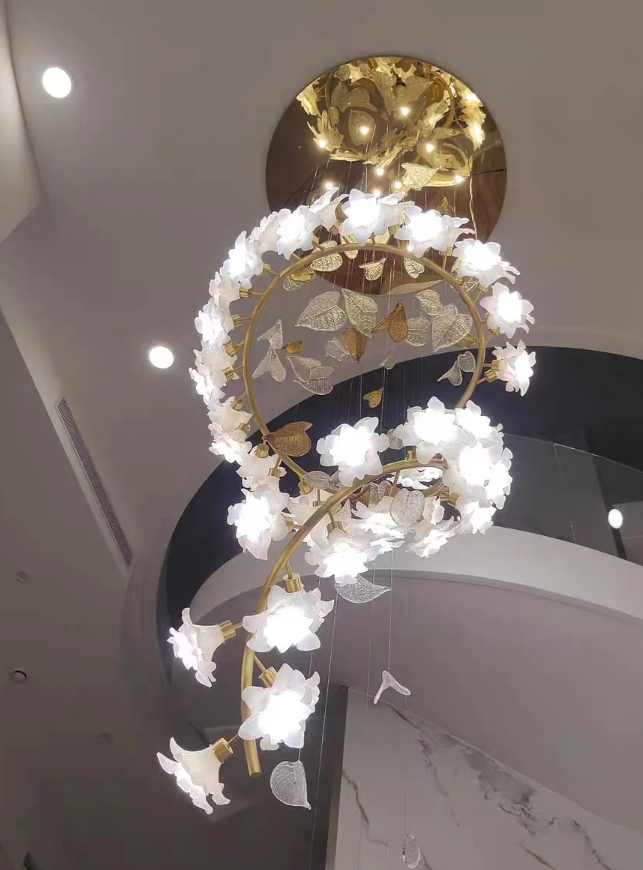 Art Design Brass Branch Ceramic Flower Chandelier