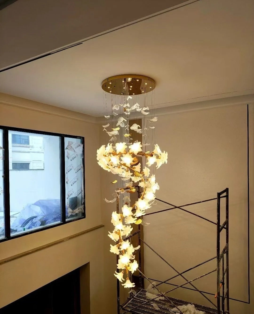 Art Design Brass Branch Ceramic Flower Chandelier