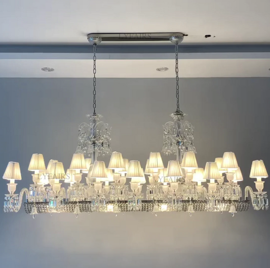 Luxury Classic Linear 26-Light Crystal Chandelier for Dining Room