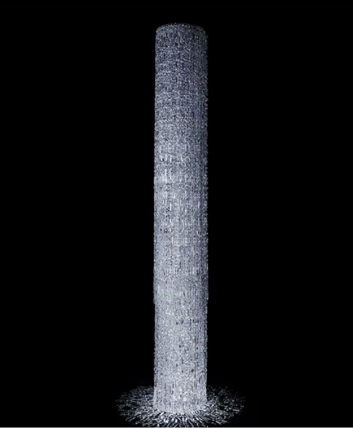 Oversized Art Designer Silver Crystal Long Ceiling Column Waterfall Chandelier