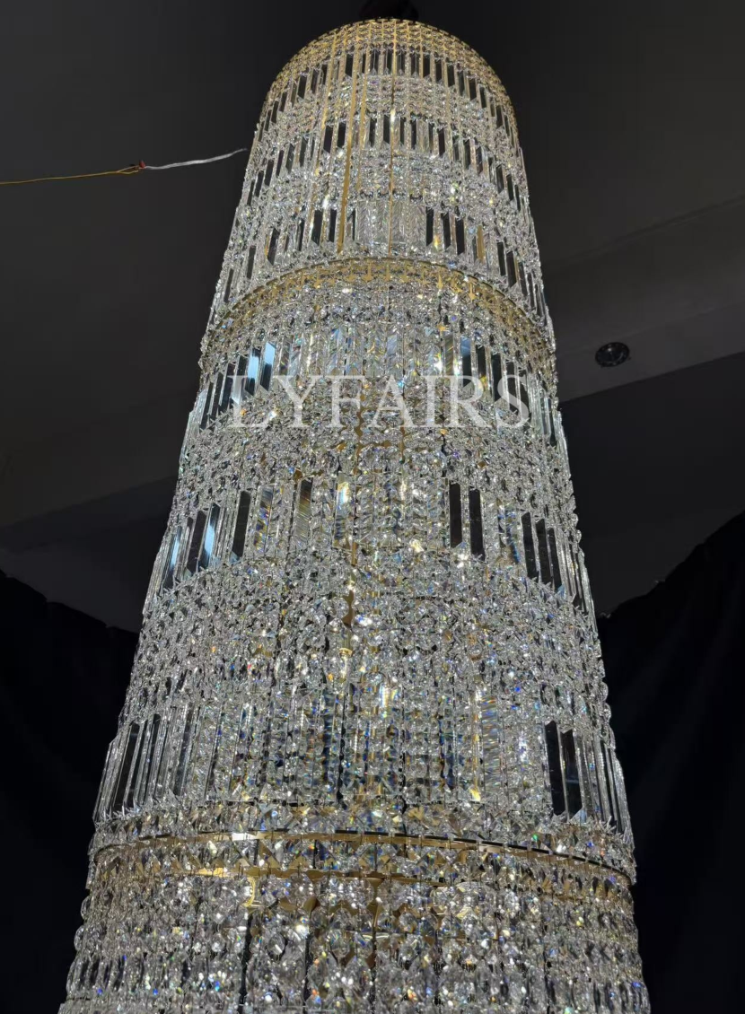 Oversized Art Designer Silver Crystal Long Ceiling Column Waterfall Chandelier