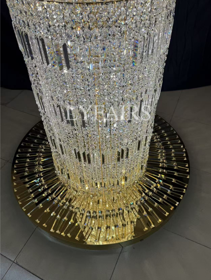 Oversized Art Designer Silver Crystal Long Ceiling Column Waterfall Chandelier