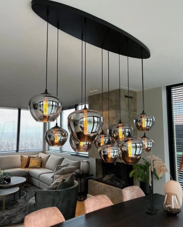 Lampadario in vetro grigio fumé per bar/sala da pranzo