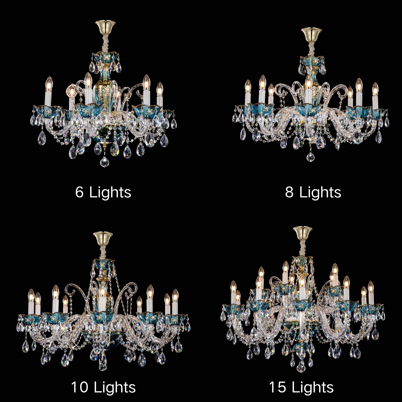 French Romantic Blue Crystal Designer Chandelier Modern Art Candle Branch Light Fixture for Bedroom/Living Room/Dining Room