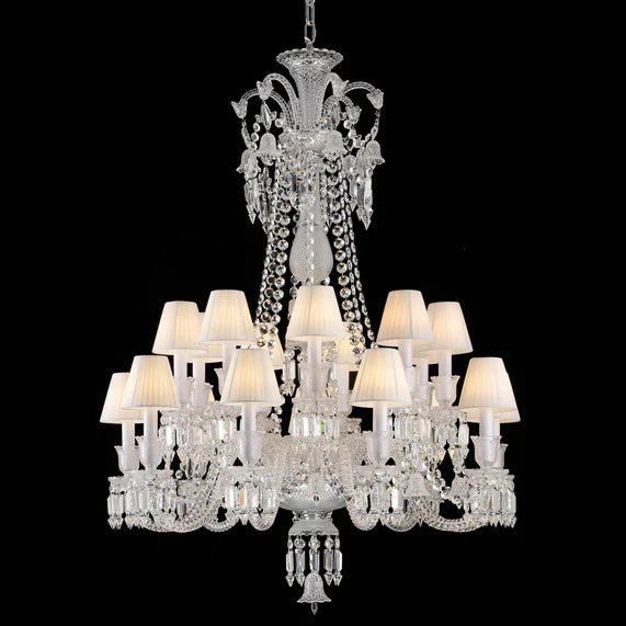 Lustre en cristal léger et luxueux, version longue, à plusieurs niveaux, idéal pour les pièces à haut plafond ou les salons
