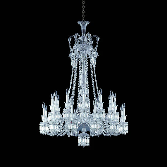 Lustre en cristal léger et luxueux, version longue, à plusieurs niveaux, idéal pour les pièces à haut plafond ou les salons