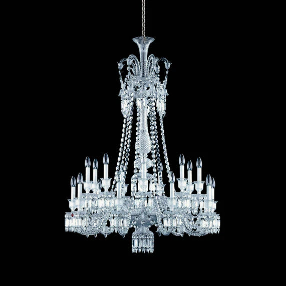 Lustre en cristal léger et luxueux, version longue, à plusieurs niveaux, idéal pour les pièces à haut plafond ou les salons
