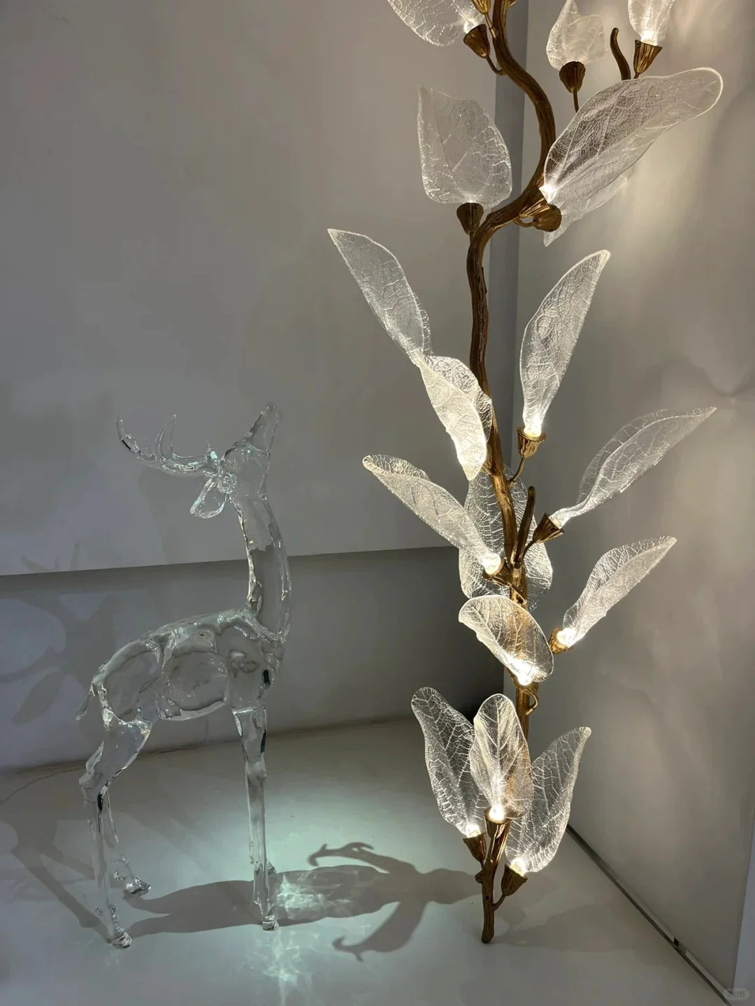 Lustre créatif en résine bionique à feuilles pour salon/salle à manger/escalier