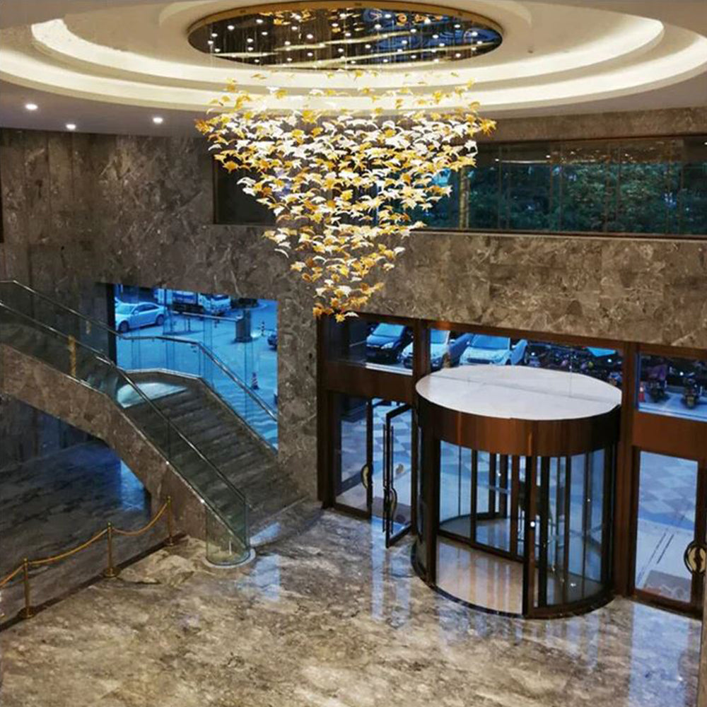 Simple Glass Maple Leaf Lamp For Hotel Lobby, Sales Department, Banquet Hall