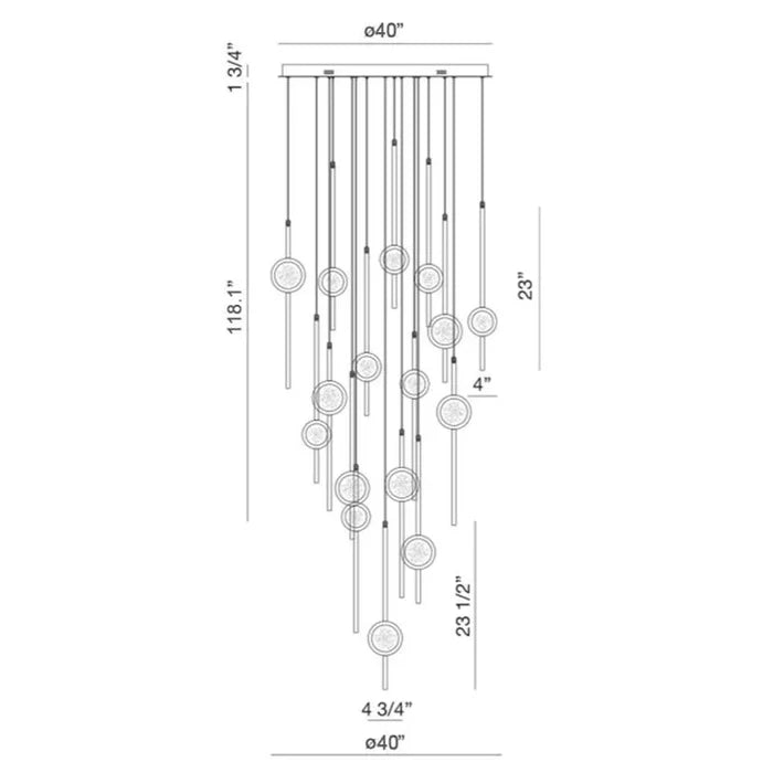 Suspension moderne en laiton et verre flottant pour plafond haut