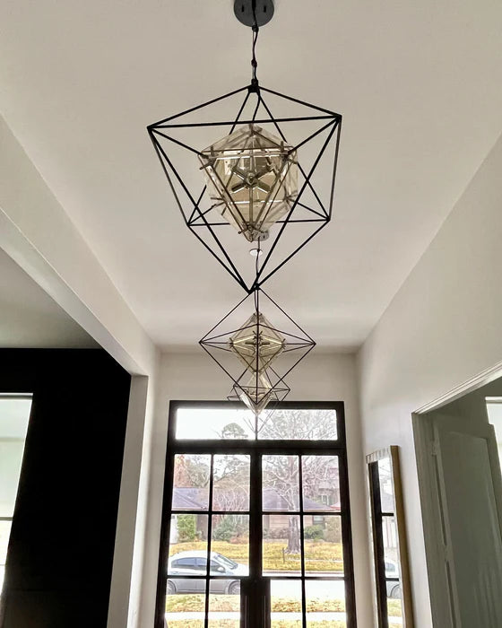 Lustre cube moderne avec abat-jour en verre