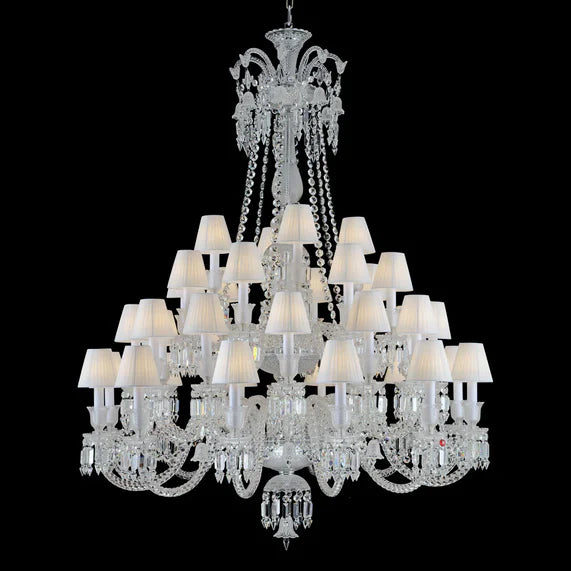 Lustre en cristal léger et luxueux, version longue, à plusieurs niveaux, idéal pour les pièces à haut plafond ou les salons