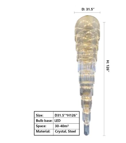 Lampadario di cristallo semplice, moderno, in stile europeo, per il soggiorno della villa, posizionato tra la scala girevole.