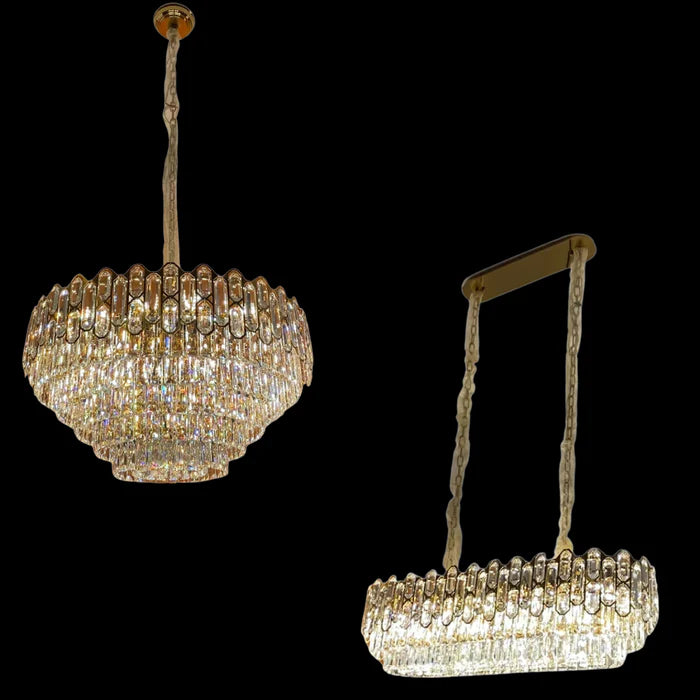 Lustre en cristal rond/rectangulaire de luxe moderne et léger pour salon/salle à manger/chambre