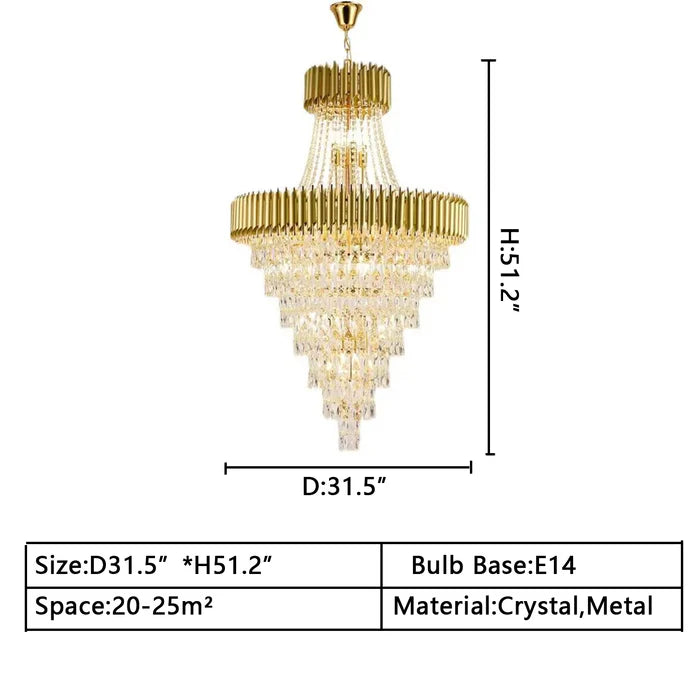 Lustre en cristal de luxe extra large, moderne et multicouche, couleur or/noir, pour hall d'entrée/haut plafond