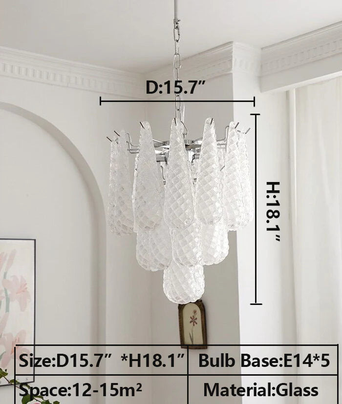 Lampadario a goccia multistrato con motivo a quadri bianchi per soggiorno/camera da letto