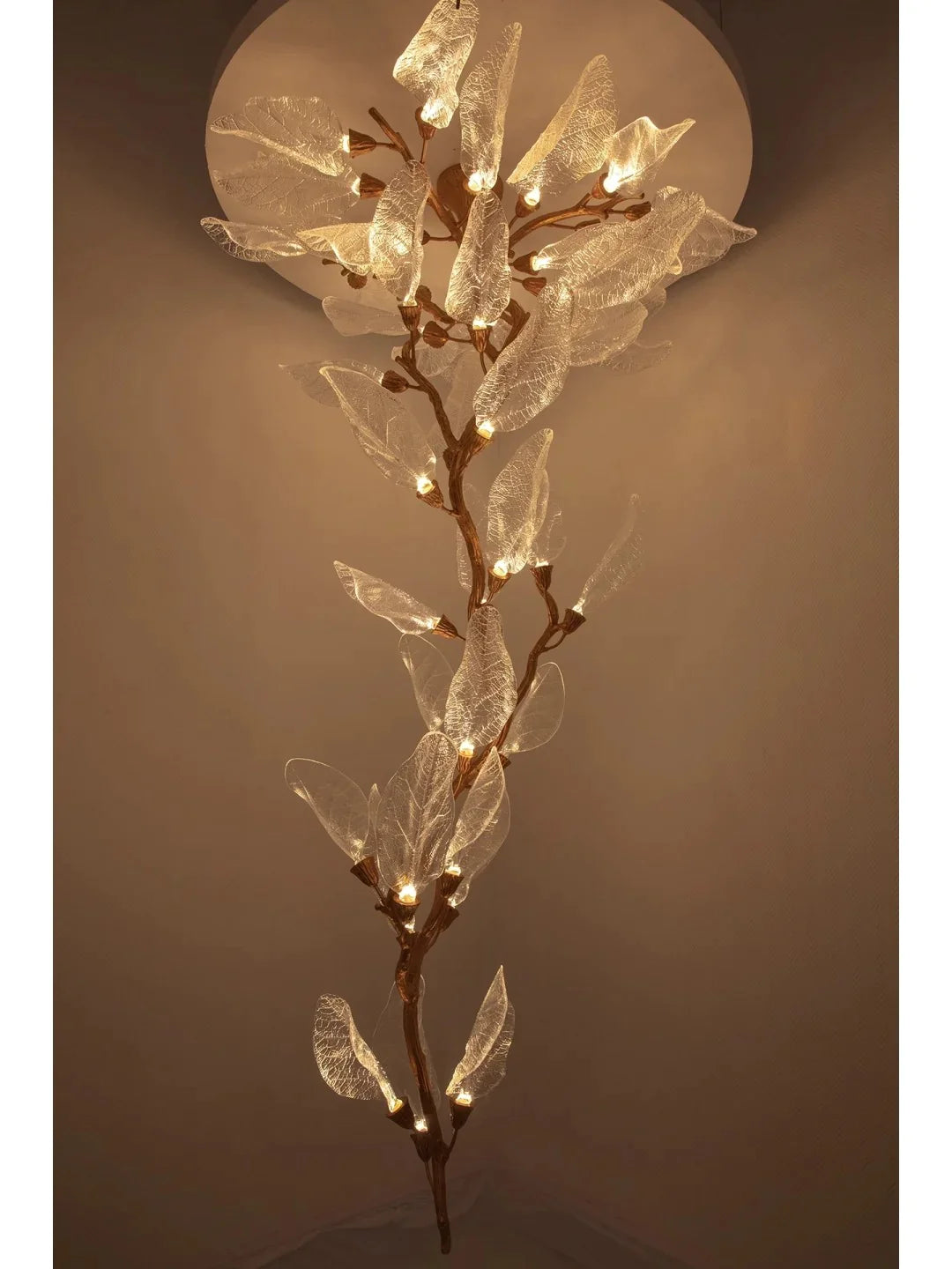 Lustre créatif en résine bionique à feuilles pour salon/salle à manger/escalier